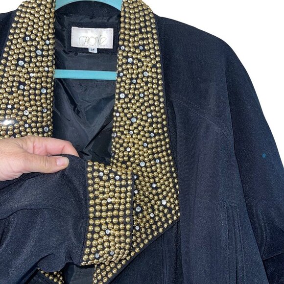Cache Vintage Womens Jacket Size Medium Black Crystal and Dome Studded - Picture 8 of 9